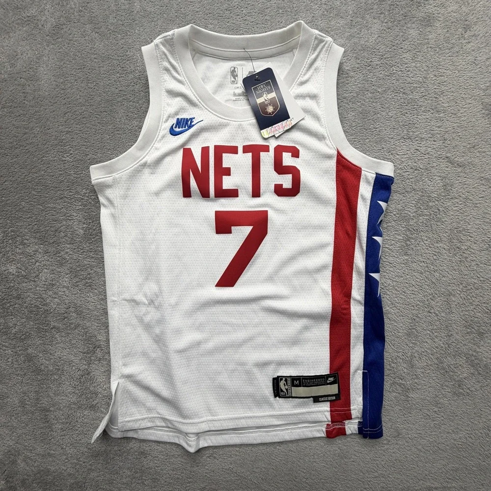 Brooklyn Nets Jersey Youth Medium White NBA Basketball Durant 7‎ Nike Dri Fit